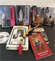 LARGE WOODEN ROSARY, LOURDES VHS TAPES RELIGIOUS