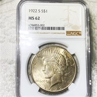 1922-S Silver Peace Dollar NGC - MS62