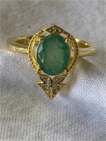 Sterling Silver Ring w/ Emerald Sz 6