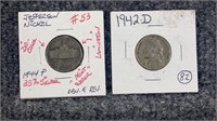 Error Jefferson War Nickel & 1942D NON-War Nickel