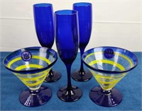 Cobalt Blue Champagne Flutes & Martini Glasses