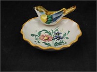 Italy Pottery Hand Painted 4" Ceramic Bird Dish