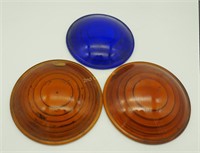 3 Vintage Amber & Blue Glass Tail Light Lens Lot