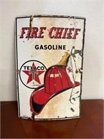 FIRE CHIEF GASOLINE PORCELAIN SIGN 3-10-61 MADE IN