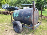 metal stock tank on trailer 5ft long sprayer