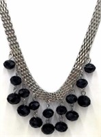 Silver Tone Black Beaded Necklace