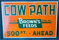 VINTAGE ORANGE COW PATH ENAMEL ADVERTISING SIGN