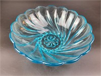 Blue Swirl Glass Bowl 9"