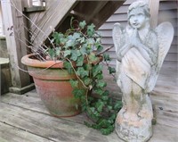 Terracotta Planter and Concrete Angel