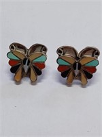 Silvertone Enamel Butterfly Earrings