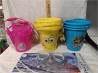 NEW 9 Sand Pails & Snorkle Set