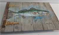 WILLIE WILLIAMS HAND PAINTED FISH ON BOARD. 18"H