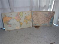 (2) World/USA Cardboard Maps