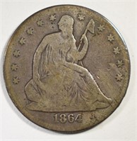 1864 SEATED HALF DOLLAR G/VG