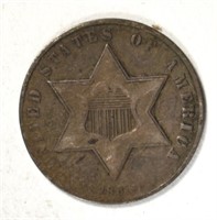 1861 THREE CENT SILVER VF NICE ORIGINAL TONING