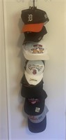 7 Baseball Caps-Tigers, Pistons, Redwings, Navy...