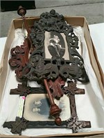 Box of antique picture frames Etc