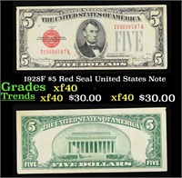 1928F $5 Red Seal United States Note Grades xf