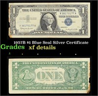 1957B $1 Blue Seal Silver Certificate Grades xf de