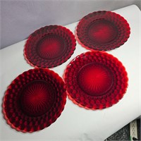 4 red bubble plates