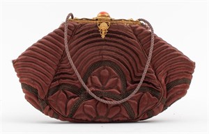 Vintage French Quilted Burgundy Clutch