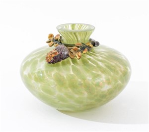 Jay Strongwater Oak Leaf Mounted Green Glass Vase