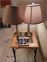 2 Brass Lamps with Shades 27 Tall