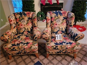 Pair of Flowered Wing Back Chairs