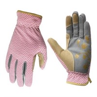 Women's Large Pink/grey Leather Garden Gloves