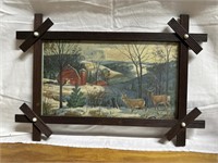 Winter woodland farm scene signed C. S.