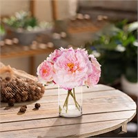 Peonies Silk Flowers w/ Cylinder Vase Set