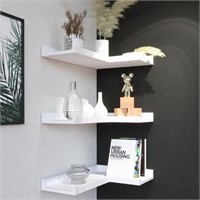 3 Tier Corner Floating Shelves with Protective Lip
