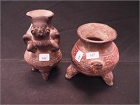 Two Mesoamerican pottery figural vessels,