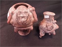 Two Mesoamerican pottery figures/vessels, 4 1/2"