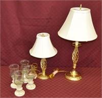2 Beautiful Brass Table Lamps and Extras
