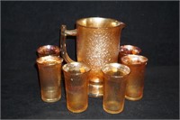 Marigold Crackle Glass Pitcher and Glasses