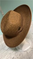 New straw cowboy sun hat, brown with brown trim,