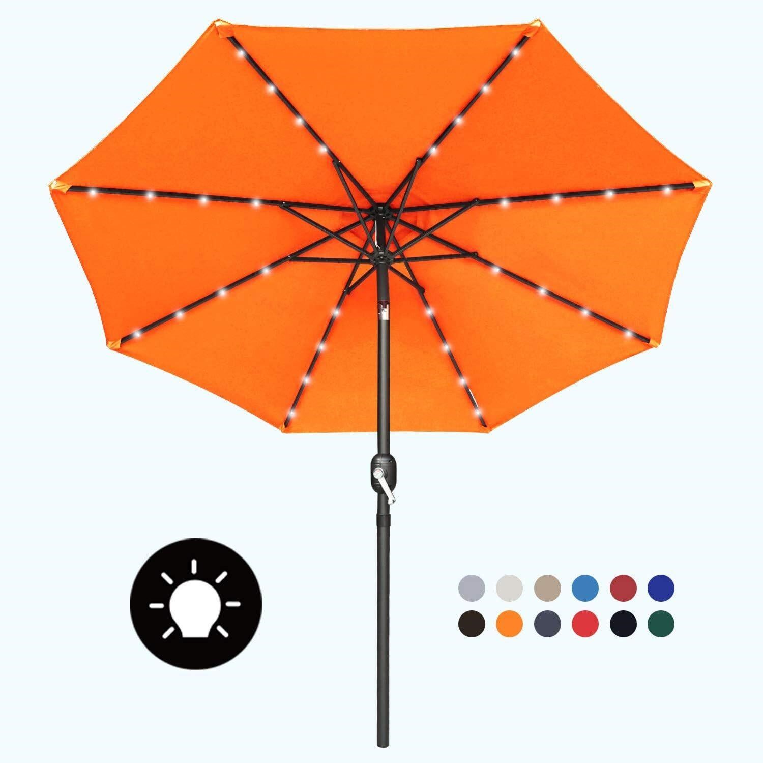 Umbrella w/ Solar LED Lights  Orange  9FT