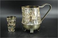 Mexican Inlaid Abalone Ewer and Tumbler Set