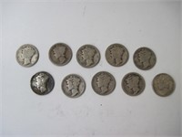 Lot of 10 Mercury Dimes 1916-1945