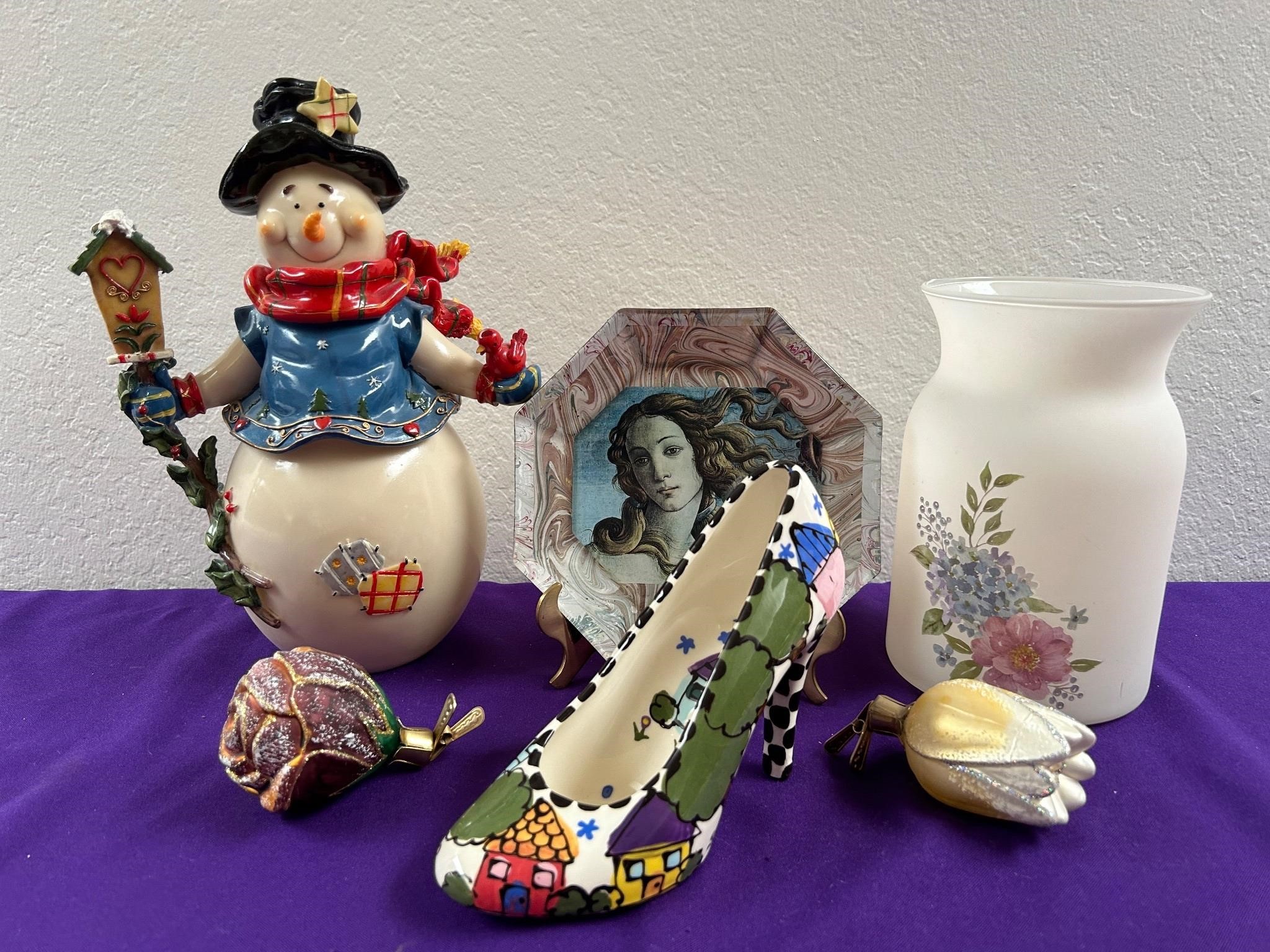 Robin Serling Ceramic Heel, Glass Floral Vase ++