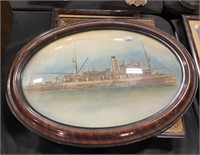 1900s Framed Military Ship, Group Photos, Sketch.