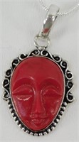 Carved Face 2" Pendant & Chain