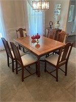 Dining room table with stenciled chairs