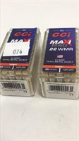 2 boxes CCI .22 WMR Maxi Mag, 100 cartridges
