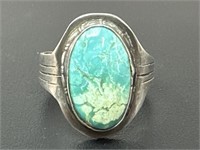 Sz.14 Unmarked Sterling Silver & Turquoise Ring