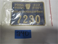 PA 1932 Special Issue Hunting License 7230