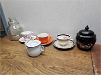 Cups & Saucers + Clear Glass Canister + MORE