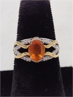 .925 Silver & Orange Topaz Style Ring TW: 4.8g