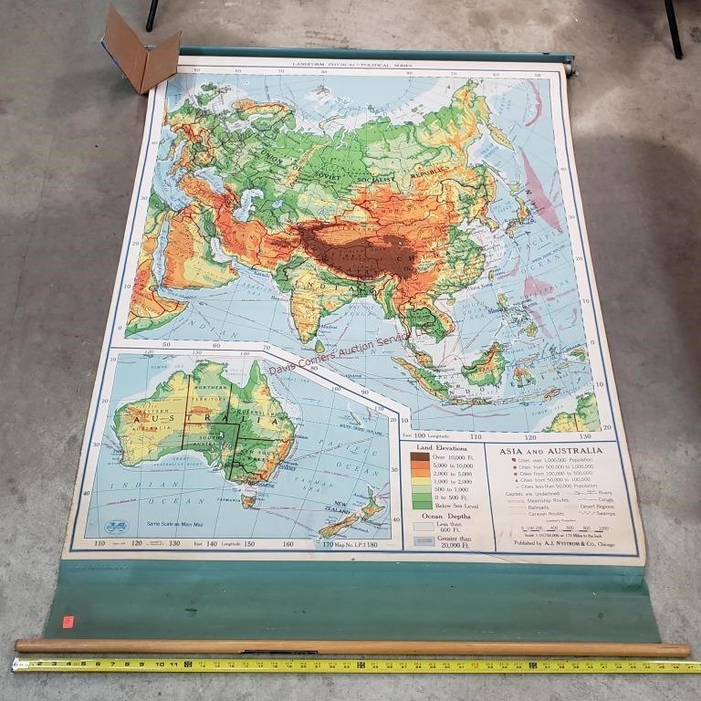 Vintage 47" Asia and Australia Map